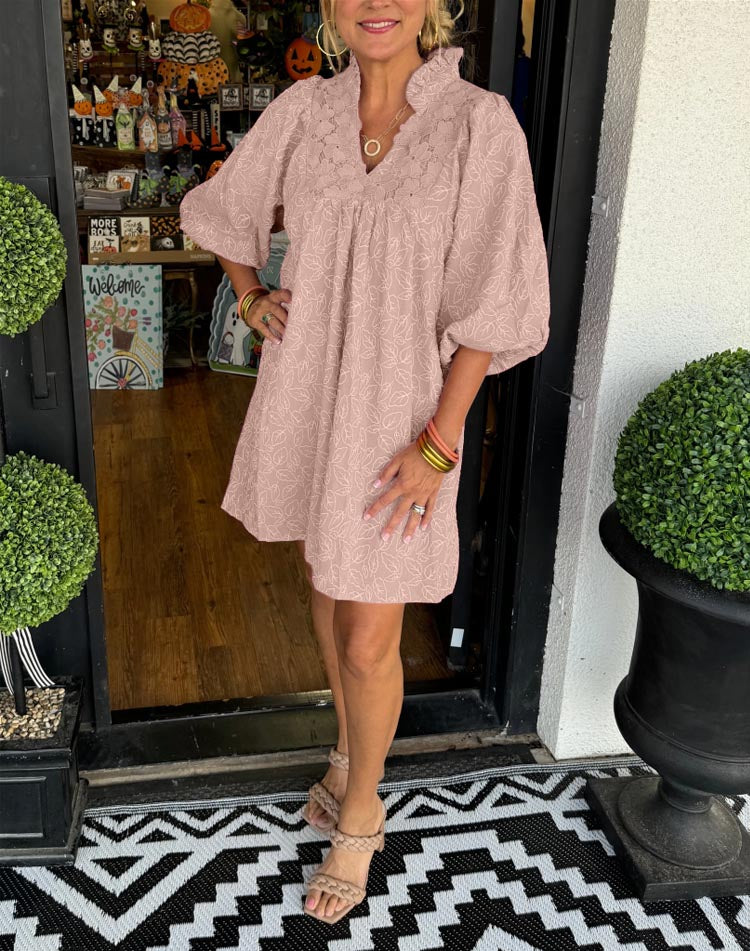 Vera Leaf Jacquard Mini Dress