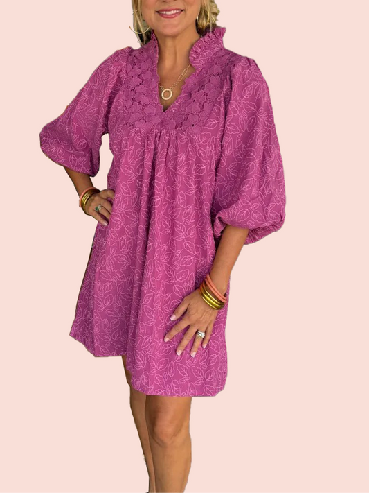 Vera Leaf Jacquard Mini Dress