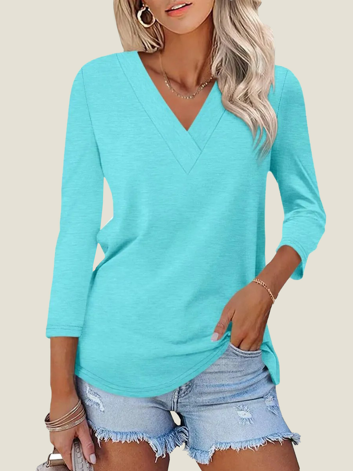 Rosalie V-Neck Three-Quarter Tee