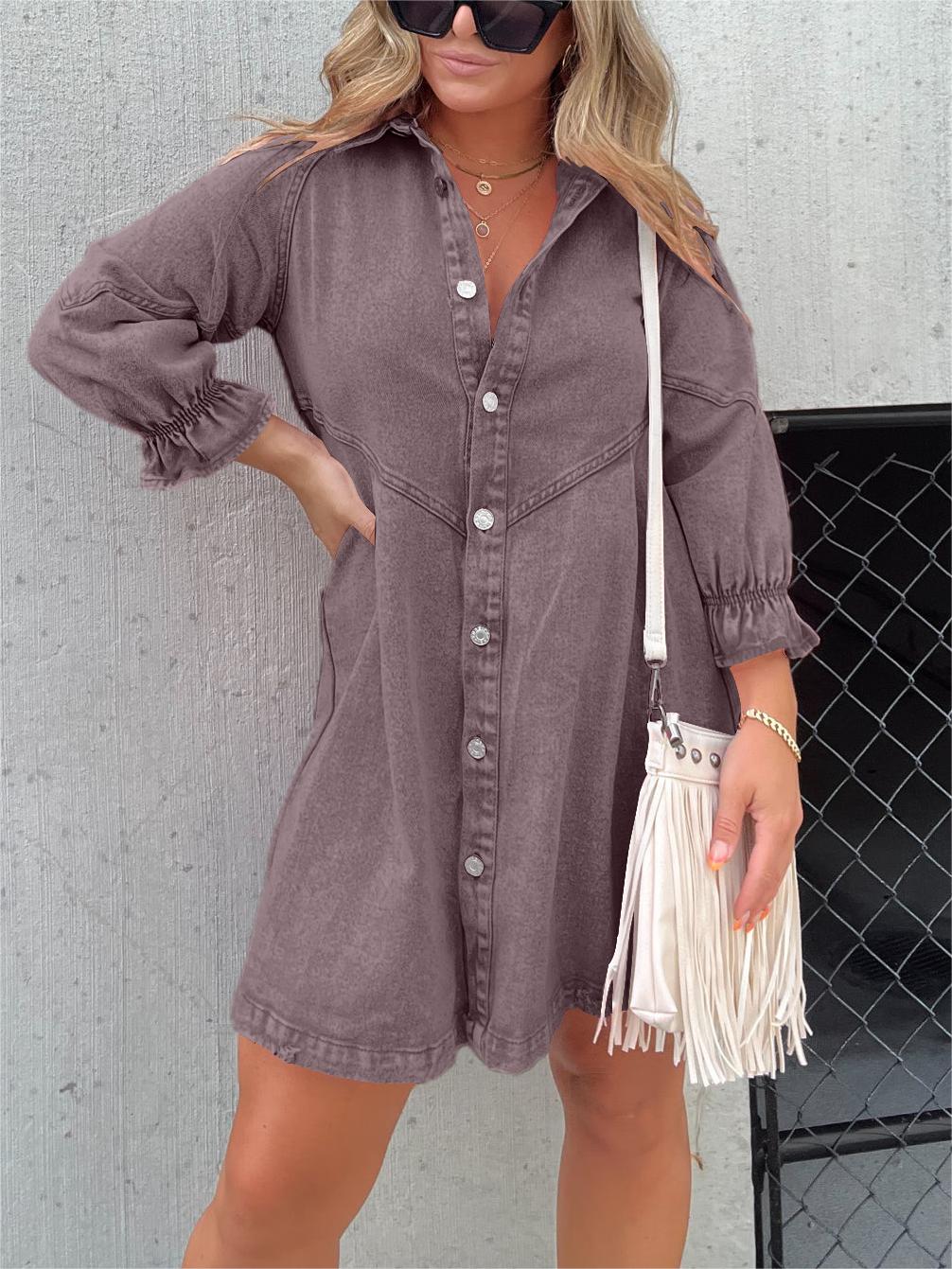 Isla Washed Denim Puff Sleeve Dress