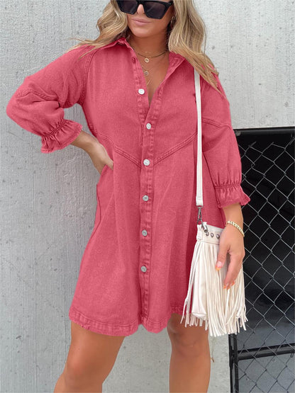 Isla Washed Denim Puff Sleeve Dress