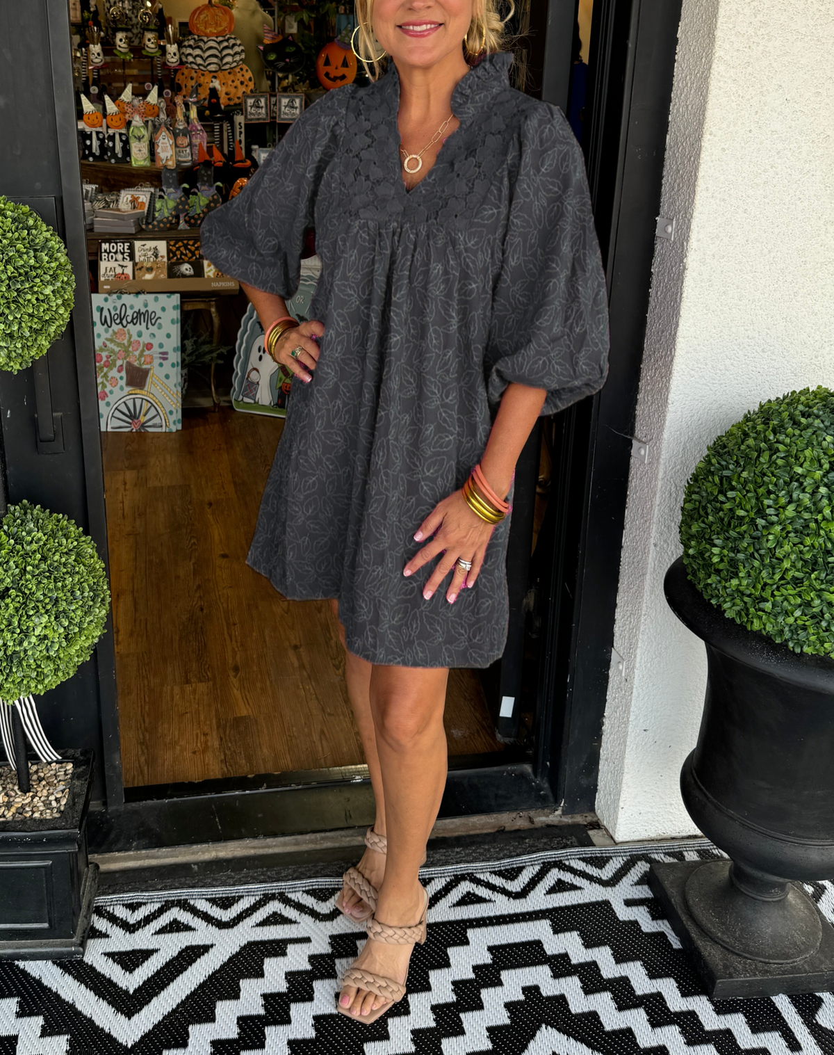 Vera Leaf Jacquard Mini Dress