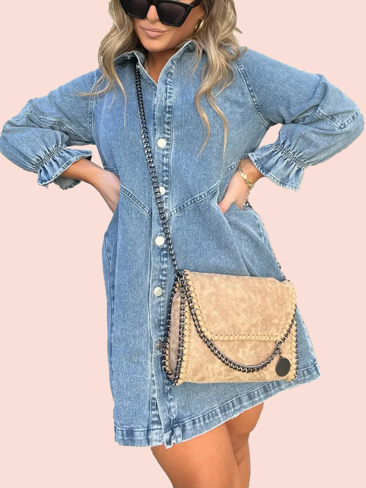 Isla Washed Denim Puff Sleeve Dress