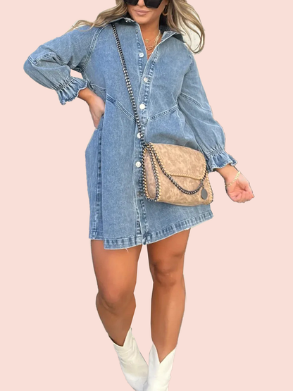Isla Washed Denim Puff Sleeve Dress