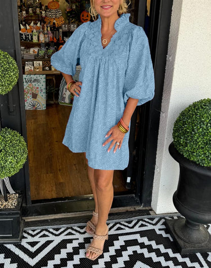 Vera Leaf Jacquard Mini Dress