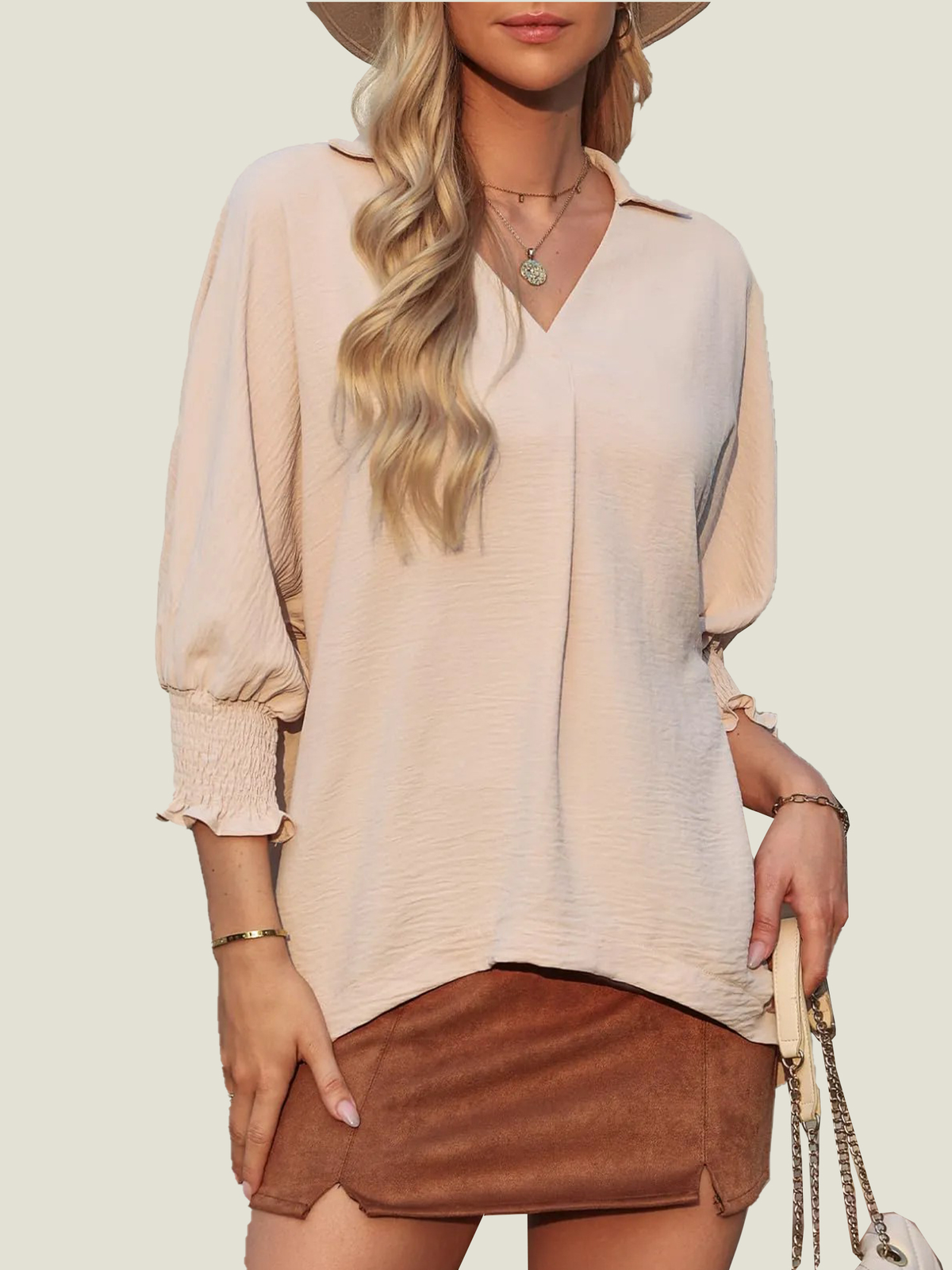Estelle Three-Quarter Sleeve V-Neck Tee