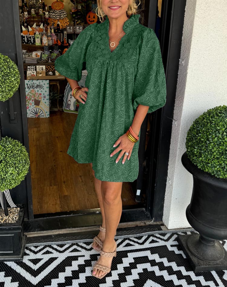 Vera Leaf Jacquard Mini Dress