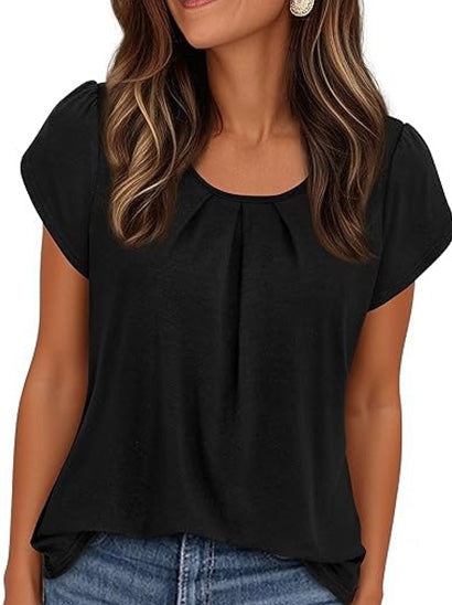 Coralie Pleated Neck Short-Sleeve Top