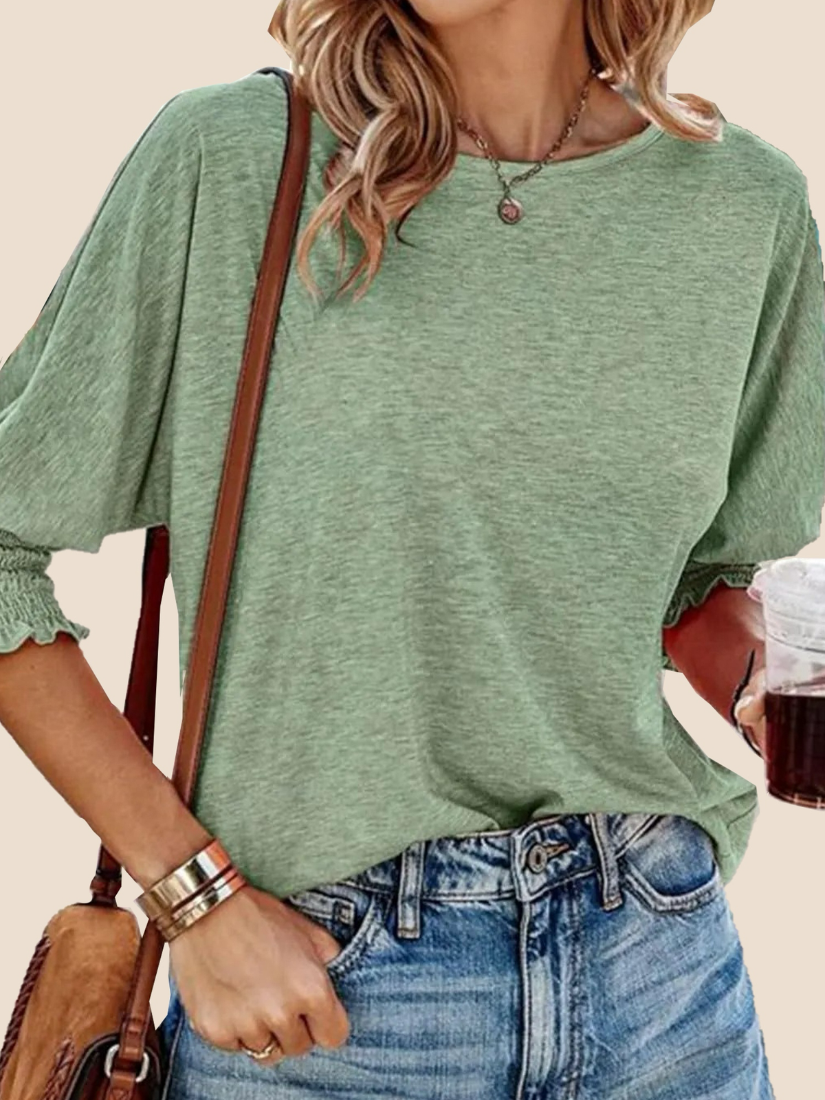 Noemie Round-Neck Three-Quarter Tee