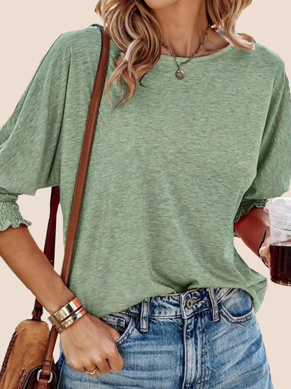 Noemie Round-Neck Three-Quarter Tee