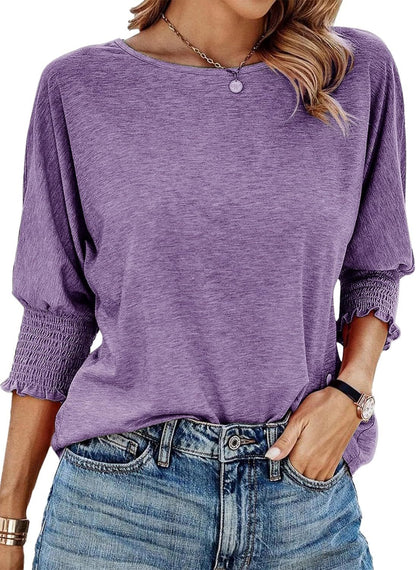 Noemie Round-Neck Three-Quarter Tee