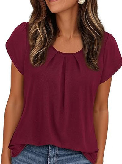 Coralie Pleated Neck Short-Sleeve Top