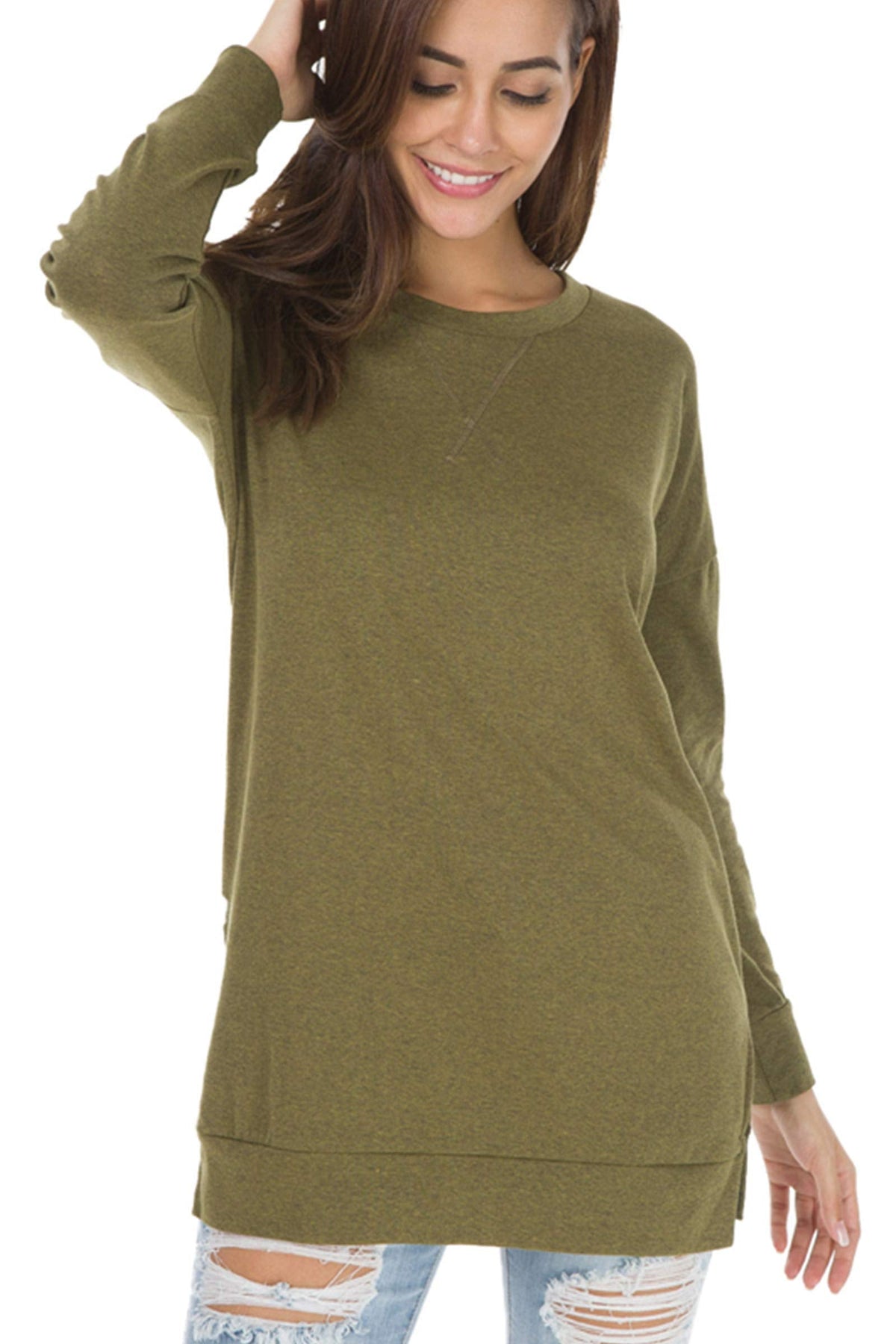 Leonie Side-Slit Long-Sleeve Top