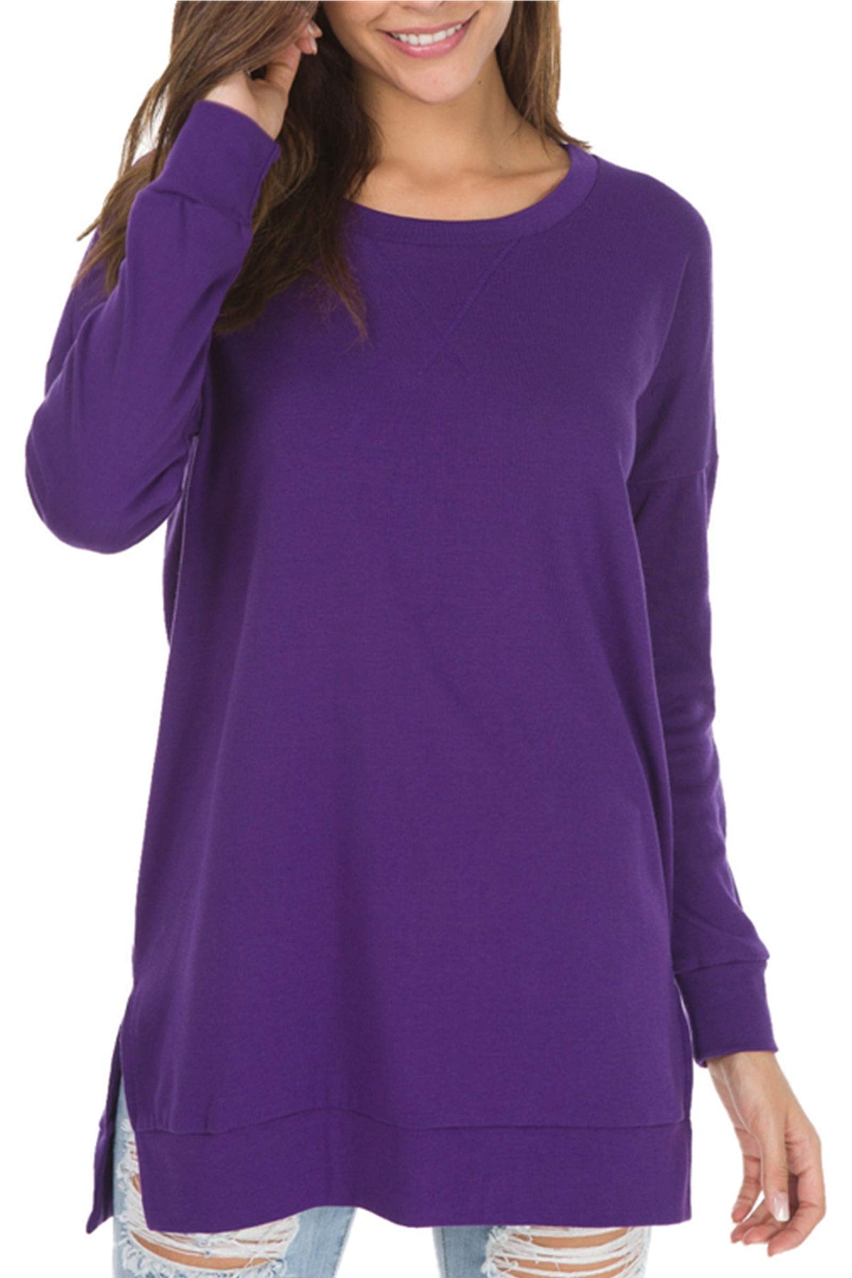 Leonie Side-Slit Long-Sleeve Top