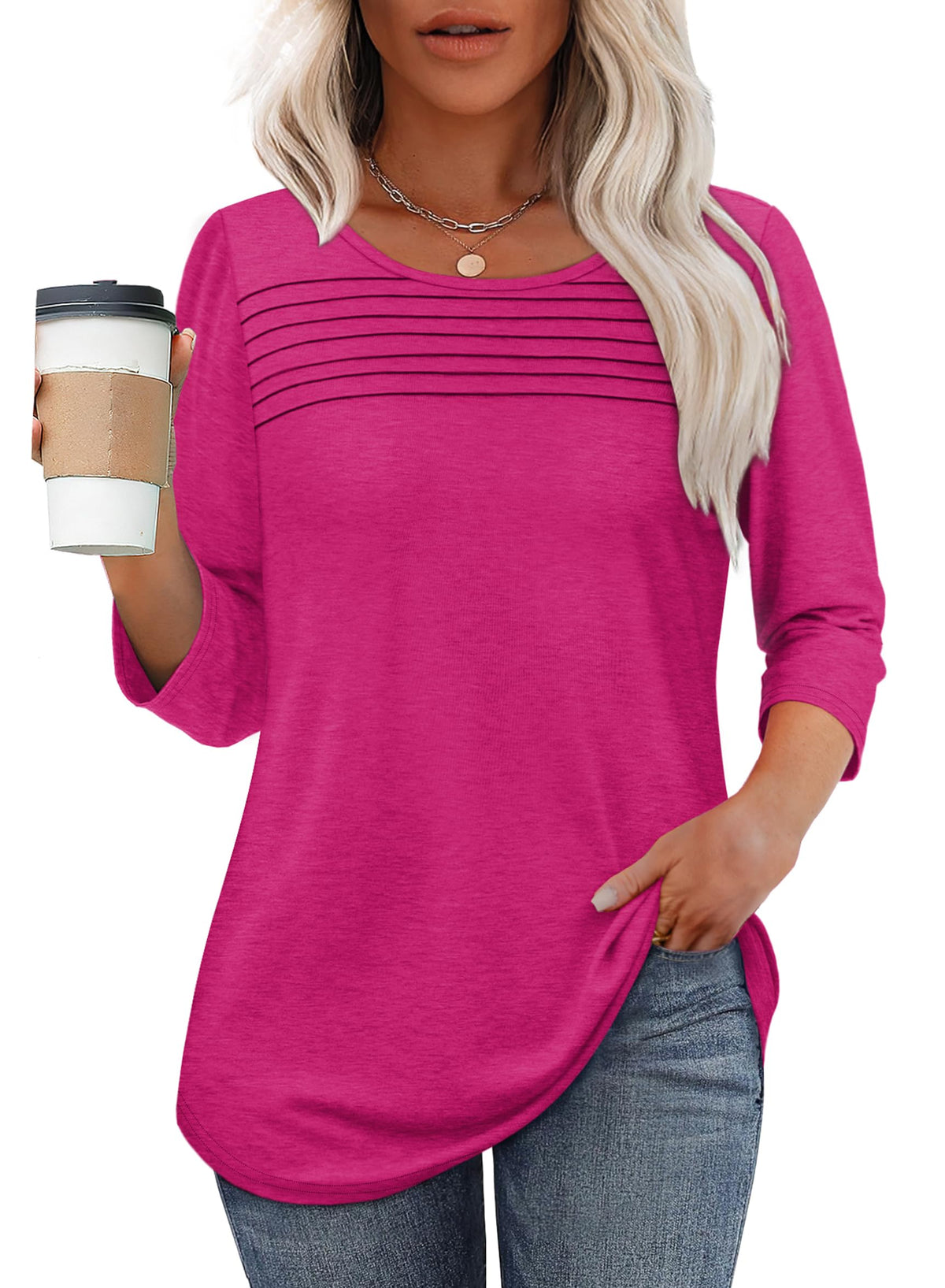 Perrine Pleated Front Scoop-Neck Tee