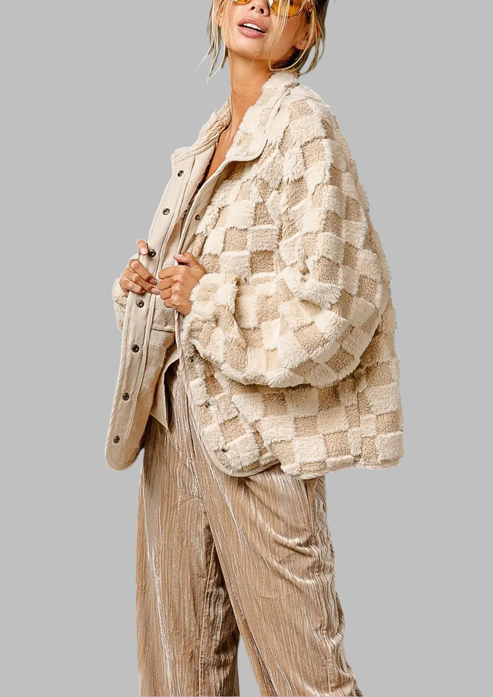Capucine Checked Sherpa Jacket