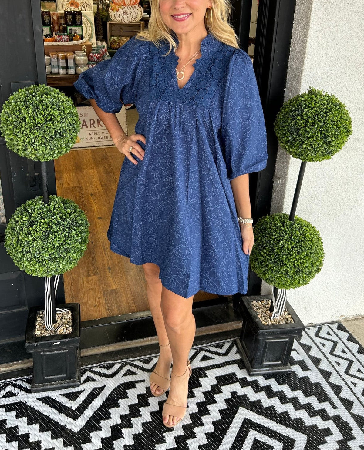 Vera Leaf Jacquard Mini Dress