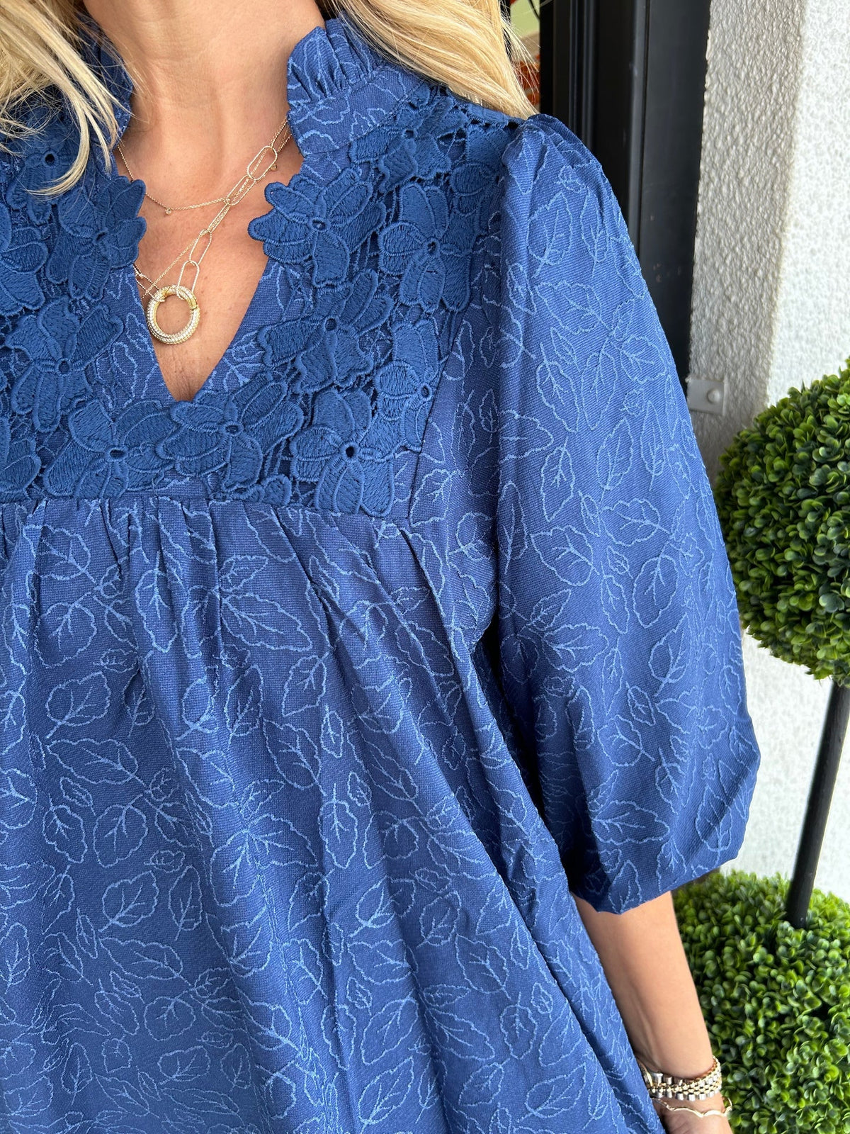 Vera Leaf Jacquard Mini Dress