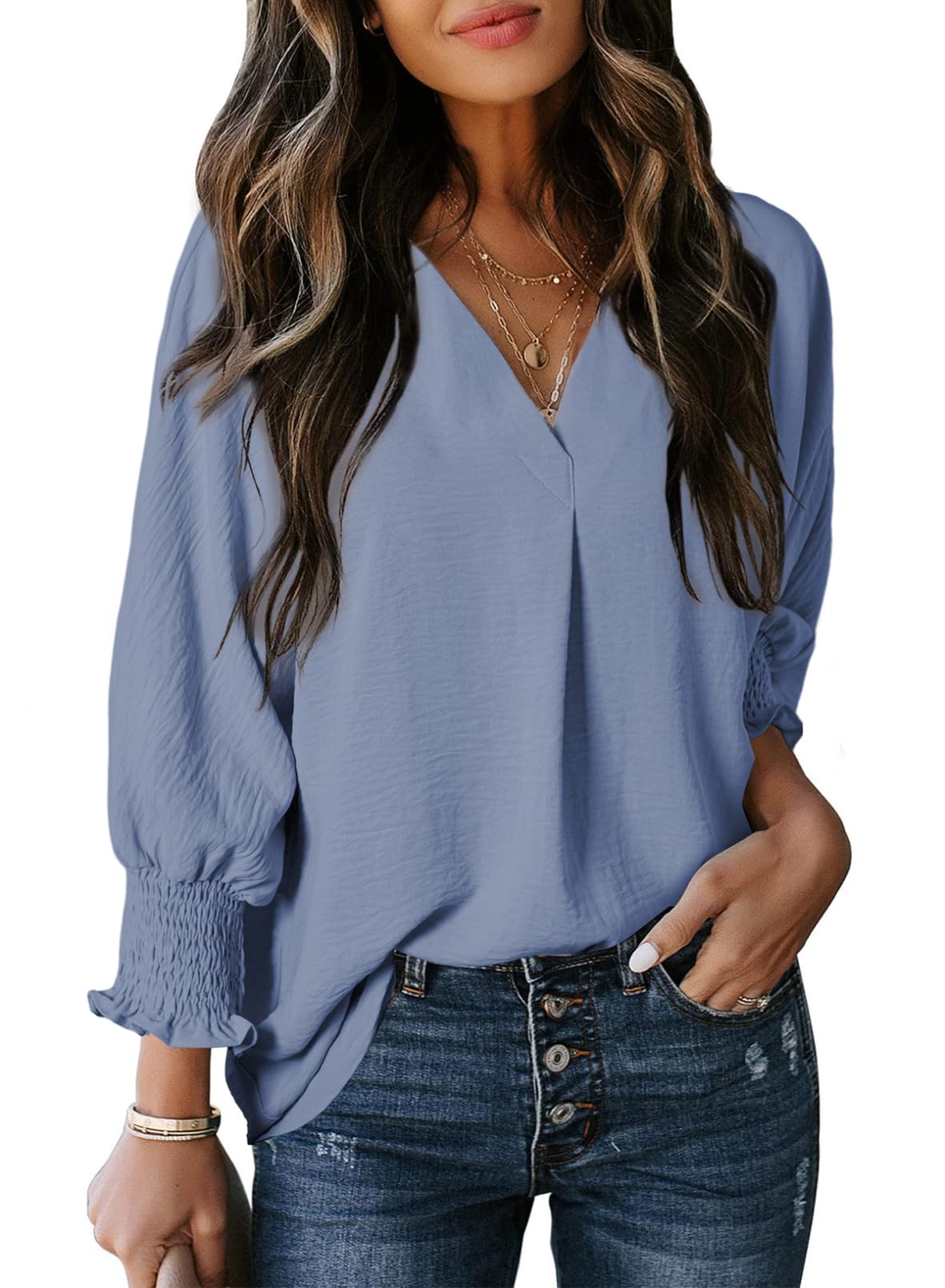 Estelle Three-Quarter Sleeve V-Neck Tee