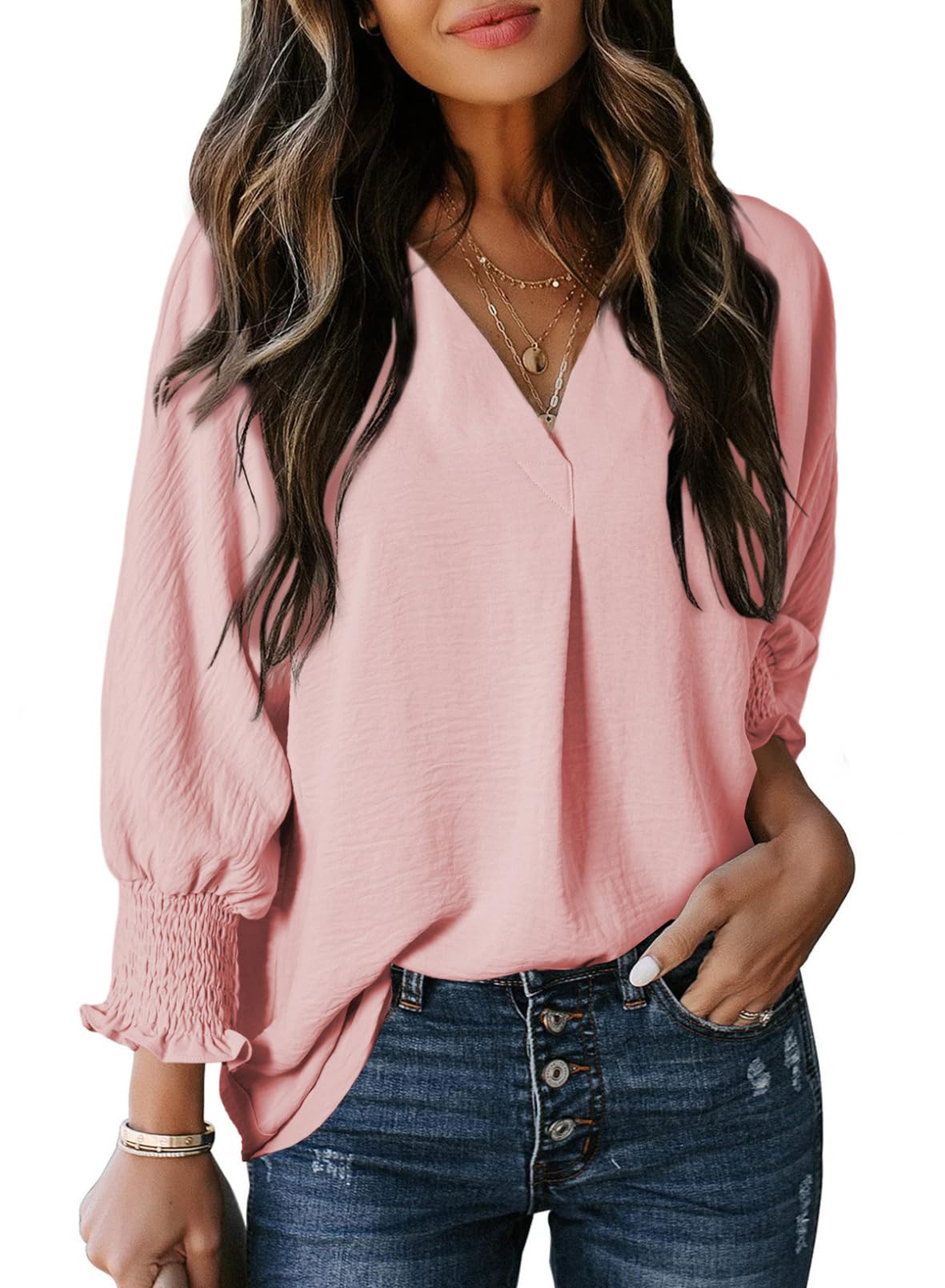 Estelle Three-Quarter Sleeve V-Neck Tee