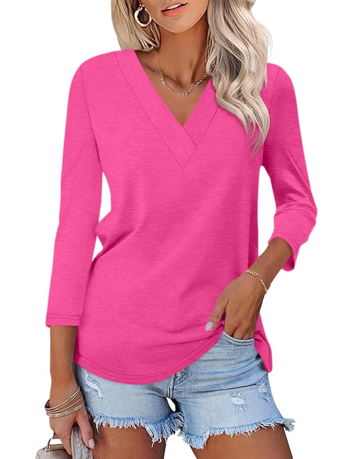 Rosalie V-Neck Three-Quarter Tee