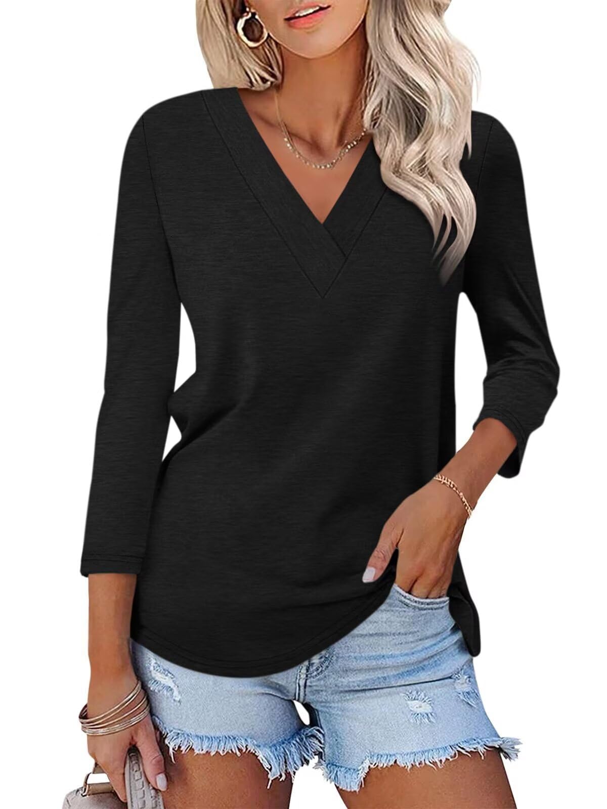 Rosalie V-Neck Three-Quarter Tee