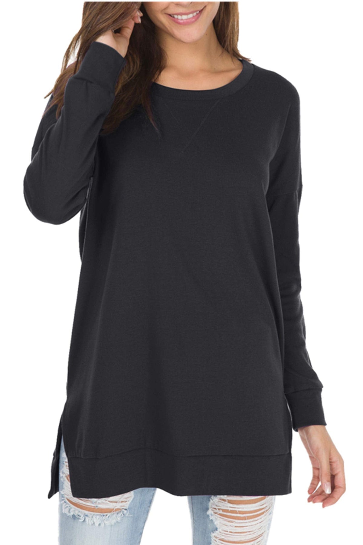 Leonie Side-Slit Long-Sleeve Top
