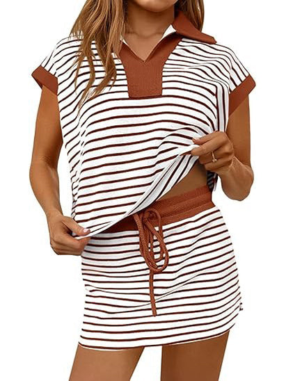 Cecile Striped V-Neck Shorts Set