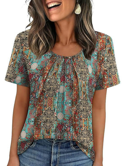 Coralie Pleated Neck Short-Sleeve Top