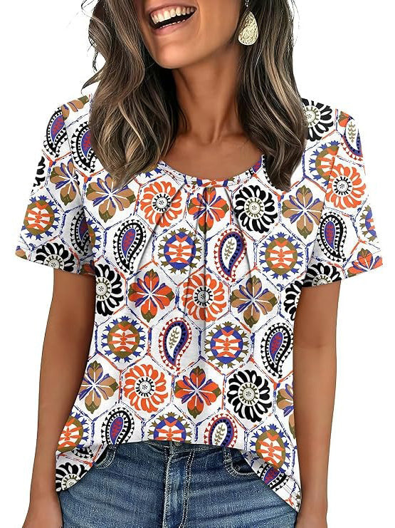 Coralie Pleated Neck Short-Sleeve Top