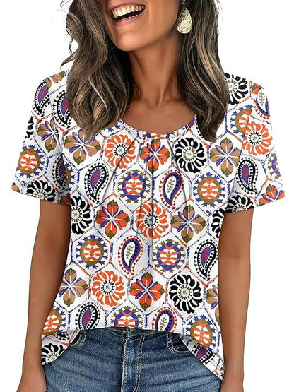 Coralie Pleated Neck Short-Sleeve Top