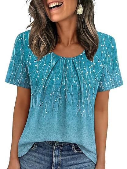 Coralie Pleated Neck Short-Sleeve Top