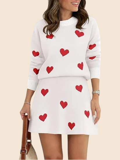 Valentine Heart Knit Jumper & Skirt Set