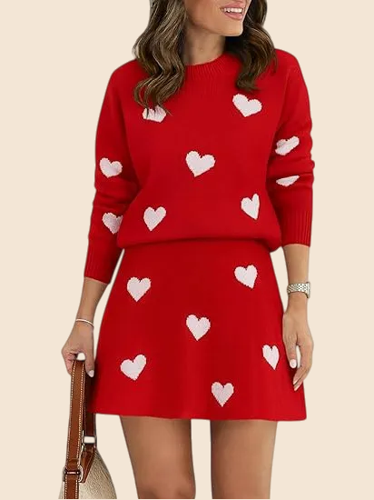 Valentine Heart Knit Jumper & Skirt Set