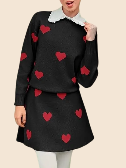 Valentine Heart Knit Jumper & Skirt Set