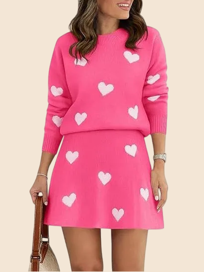 Valentine Heart Knit Jumper & Skirt Set