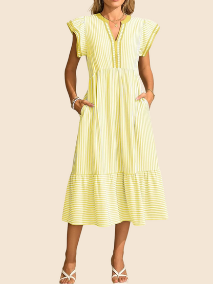Lisette Striped Flutter Sleeve Maxi Dress
