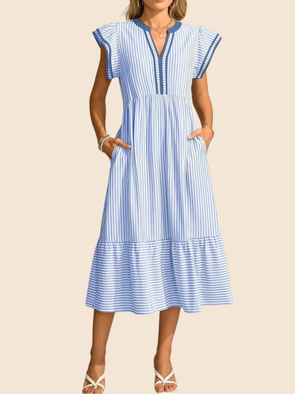 Lisette Striped Flutter Sleeve Maxi Dress