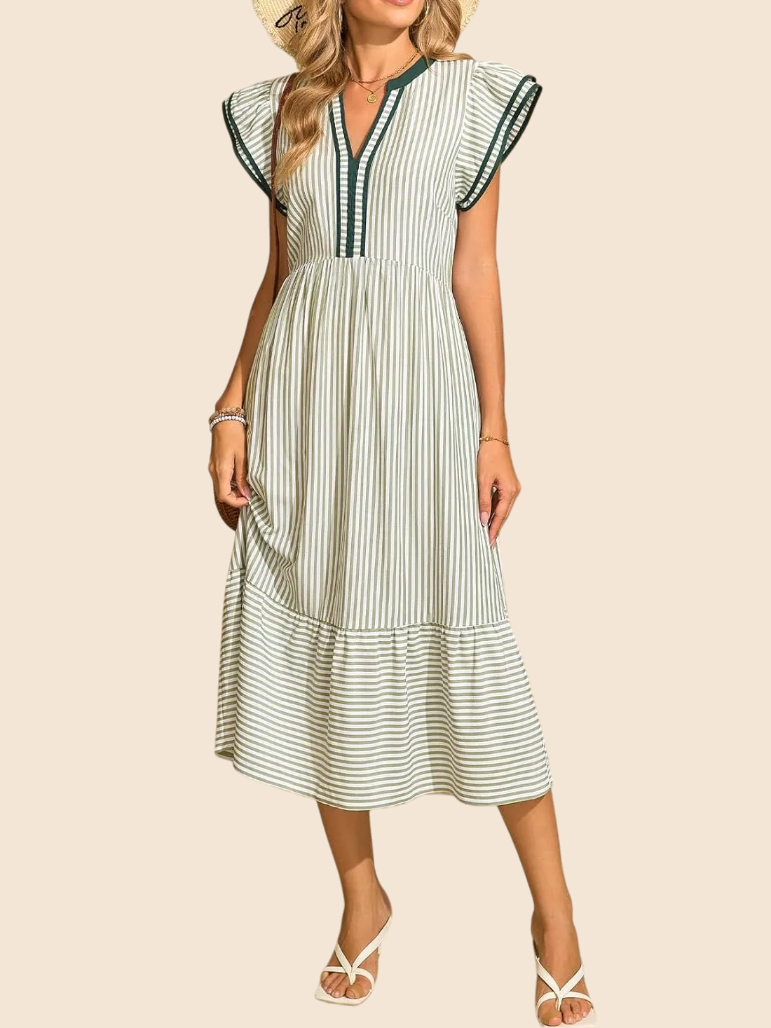 Lisette Striped Flutter Sleeve Maxi Dress