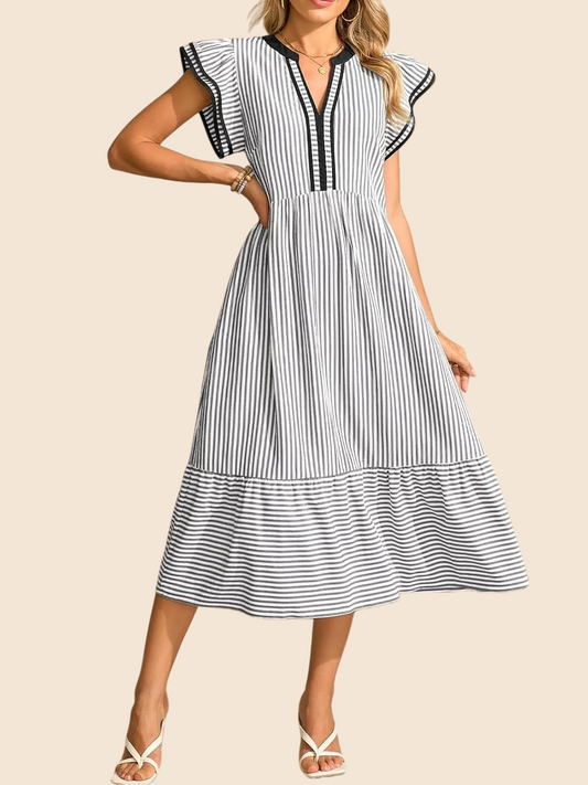 Lisette Striped Flutter Sleeve Maxi Dress