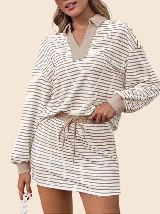 Gabrielle Striped Collar Top & Shorts Set
