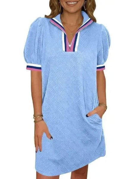 Noor Quilted Puff Sleeve Shift Dress