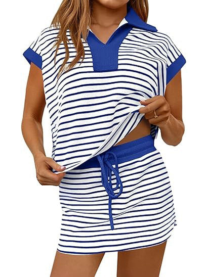 Cecile Striped V-Neck Shorts Set