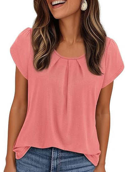 Coralie Pleated Neck Short-Sleeve Top