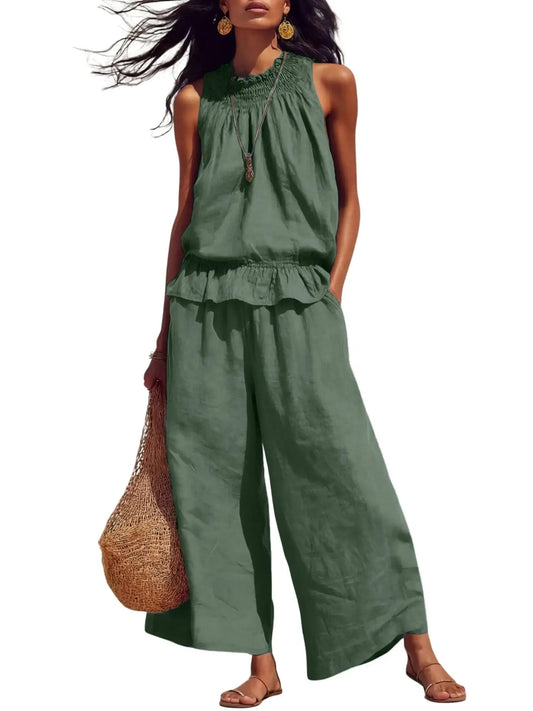 Oriane Smocked Tank & Wide-Leg Set