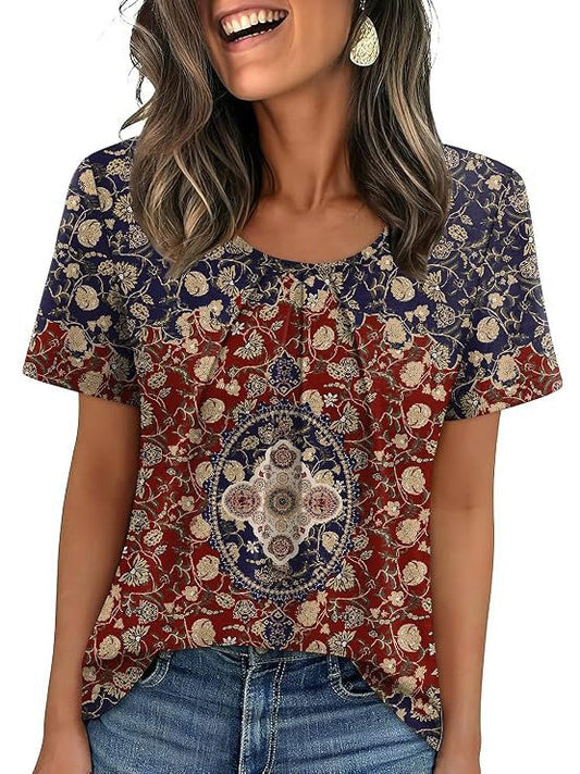 Coralie Pleated Neck Short-Sleeve Top