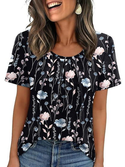 Coralie Pleated Neck Short-Sleeve Top