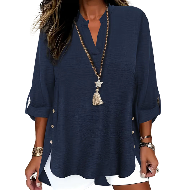 Clemence Side-Slit V-Neck Top