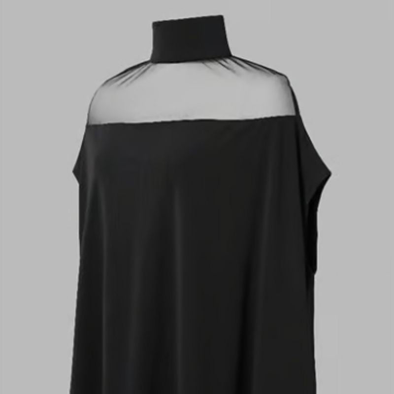 Delphine High-Neck Sheer Panel Blouse
