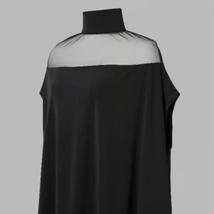 Delphine High-Neck Sheer Panel Blouse